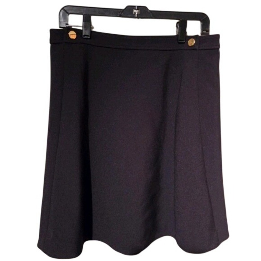Kate Spade New York Black Structured Crepe A-Line Skirt Size 8‎ Gold Buttons